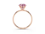 Fancy Pink Round Cut Diamond Solitaire Engagement Ring Set in Rose gold with Thin Band and Prong Setting
