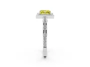 Fancy Yellow Princess Cut Diamond Halo Pavé Split Shank Ring Set in Silver with Prong Setting