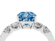 Fancy Blue Cushion Cut Diamond Five-Stone Prong Set Engagement Ring Set in Silver with Channel Band