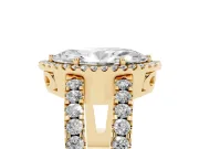 Marquise Cut Diamond Halo Ring Set in Yellow gold with Pavé Split Shank and Prong Setting