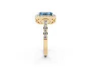 Fancy Blue Emerald Cut Diamond Halo Ring Set in Yellow gold with Pavé-Setting Band and Open Prong Center