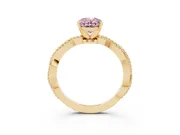 Fancy Pink Oval Cut Diamond Solitaire Ring Set in Yellow gold with Twisted Band and Bead Prong Setting