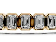 Emerald Cut Lab-Grown Diamond Bezel Tennis Bracelet | Grooved Hinge Links | Yellow Gold