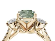 Cushion Cut Three-Stone Engagement Ring Setting for a Fancy Green Lab-Grown Diamond | Yellow Gold