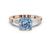 Cushion Cut Tapered Baguette Engagement Ring Setting for a Fancy Blue Lab-Grown Diamond | Rose Gold