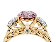 Oval Three Stone Engagement Ring Setting for a Fancy Pink Lab-Grown Diamond | Braided Band | Yellow Gold