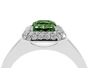 Fancy Green Emerald Cut Diamond Halo Engagement Ring Set in White gold with Solitaire Band and Prong Setting