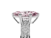 Fancy Pink Marquise Cut Diamond Solitaire Ring Set in Silver with Multi-Row Round Pavé Band and Prong Setting