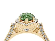 Fancy Green Marquise Cut Diamond Halo Ring Set in Yellow gold with Pavé-Lined Split Shank Band
