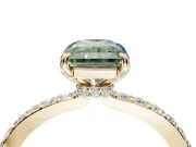 Radiant Cut Hidden Halo Engagement Ring Setting for a Fancy Green Lab-Grown Diamond | Pavé Band | Yellow Gold