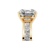 Asscher Cut Diamond Solitaire Ring Set in Yellow gold with Channel-Set Band and Prong Setting