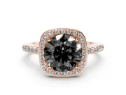 Round Pavé Halo Engagement Ring Setting for a Black Center | Rose Gold