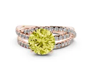 Fancy Yellow Round Cut Diamond Solitaire Twist Band Ring Set in Rose gold with Pavé Setting and Prong Head