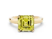 Fancy Yellow Asscher Cut Diamond Solitaire Ring Set in Yellow gold with Prong Head and Smooth Polished Band