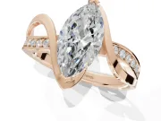Marquise Bypass Solitaire Engagement Ring Setting | Pavé and Plain Strands | Rose Gold