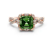 Asscher Cut Milgrain Halo Engagement Ring Setting for a Fancy Green Lab-Grown Diamond | Graduated Shoulders | Rose Gold