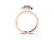 Fancy Blue Oval Cut Diamond Halo Solitaire Ring Set in Rose gold with Pavé Band and Prong Setting