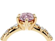Fancy Pink Marquise Cut Diamond Solitaire Vine Band Ring Set in Yellow gold with Round Accents and Prong Setting