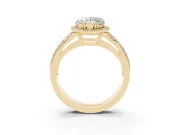 Heart Cut Diamond Halo Ring Set in Yellow gold with Double Pavé Split Shank