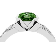 Fancy Green Radiant Cut Diamond Wide Channel Set Band Ring Set in Platinum with Bezel Setting