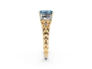 Emerald Cut Three Stone Engagement Ring Setting for a Fancy Blue Lab-Grown Diamond | Braided Band | Yellow Gold
