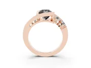 Fancy Black Princess Cut Diamond Bezel Bypass Ring Set in Rose gold with Round Accents