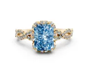 Radiant Cut Milgrain Halo Engagement Ring Setting for a Fancy Blue Lab-Grown Diamond | Graduated Shoulders | Yellow Gold