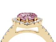 Fancy Pink Heart Cut Diamond Halo Pavé Solitaire Ring Set in Yellow gold with Prong-Set Center Stone