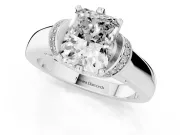 Radiant Cut Pavé Collar Solitaire Engagement Ring Setting | Wide Polished Band | Sterling Silver