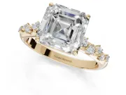 Asscher Cut Solitaire Engagement Ring Setting | Graduated Scattered Accents | Yellow Gold