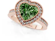 Fancy Green Heart Cut Diamond Round Halo Ring Set in Rose gold with Pavé Band