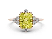 Fancy Yellow Radiant Cut Diamond Cluster Ring Set in Rose gold with Beaded Band
