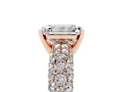 Emerald Cut Multi Row Pave Solitaire Engagement Ring Setting | Domed Shoulders | Rose Gold