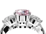 Round Three Stone Engagement Ring Setting for a Fancy Pink Lab-Grown Diamond | Tapered Pave Band | Platinum