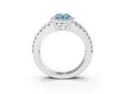 Fancy Blue Oval Cut Diamond Halo Ring Set in Platinum with Pavé Split Shank and Prong Setting