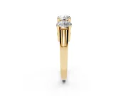 Round Cut Diamond Three-Stone Ring Set in Yellow gold with Channel Band and Sturdy Prongs