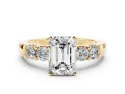 Emerald Cut Five Stone Engagement Ring Setting | Prong-Set Side Stones | Yellow Gold