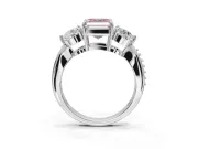 Asscher Cut Three Stone Engagement Ring Setting for a Fancy Pink Lab-Grown Diamond | Tapered Pave Band | Sterling Silver