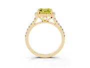 Fancy Yellow Asscher Cut Diamond Milgrain Floral Halo Engagement Ring Set in Yellow gold with Pavé Band