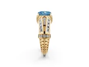 Fancy Blue Radiant Cut Diamond Vintage-Inspired Milgrain Ring Set in Yellow gold with Accent Split Shank
