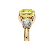 Cushion Cut Hidden Halo Three Stone Engagement Ring Setting for a Fancy Yellow Lab-Grown Diamond | Yellow Gold
