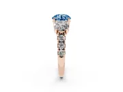 Round Three Stone Engagement Ring Setting for a Fancy Blue Lab-Grown Diamond | Accented Shoulders | Rose Gold