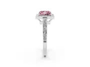 Fancy Pink Princess Cut Diamond Halo Pavé Engagement Ring Set in Platinum with Bezel Setting