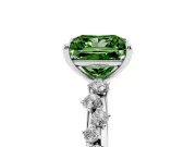 Fancy Green Princess Cut Diamond Cluster Solitaire Ring Set in Silver with Prong Setting