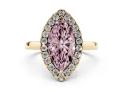 Marquise Thin Halo Engagement Ring Setting for a Fancy Pink Lab-Grown Diamond | Plain Polished Band | Yellow Gold