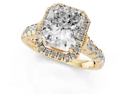 Radiant Cut Halo Engagement Ring Setting | Shared Prong Shoulders | Yellow Gold
