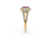 Emerald Cut Scalloped Halo Engagement Ring Setting for a Fancy Pink Lab-Grown Diamond | Pear Side Stones | Yellow Gold