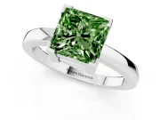 Fancy Green Princess Cut Diamond Solitaire Ring Set in White gold with Prong Head and Smooth Polished Band
