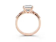 Asscher Cut Diamond Solitaire Vine Band Ring Set in Rose gold with Round Accents and Prong Setting