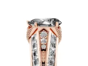 Fancy Black Pear Cut Diamond Vintage-Inspired Milgrain Ring Set in Rose gold with Accent Split Shank